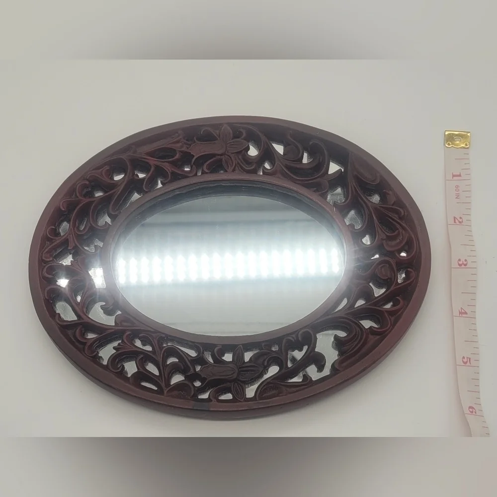 Vintage Ornate Scribed Faux Wood Vanity Mirror​​​